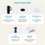 Fridja f600 Portable Blender with a drinking lid and USB-C charging cable for easy blending on the go