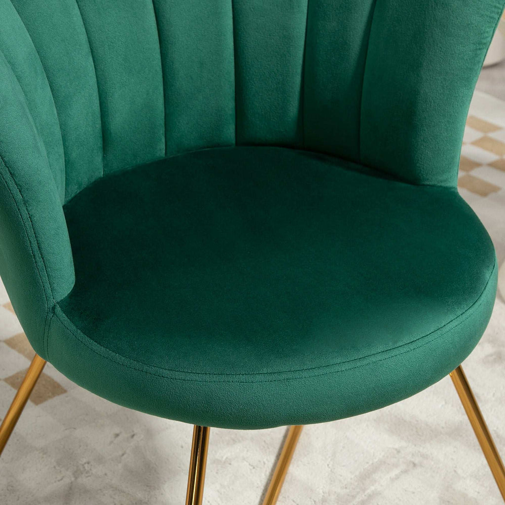 HOMCOM Accent Chair, Velvet Armchair with Lotus Backrest, Steel Legs, Green HOMCOM