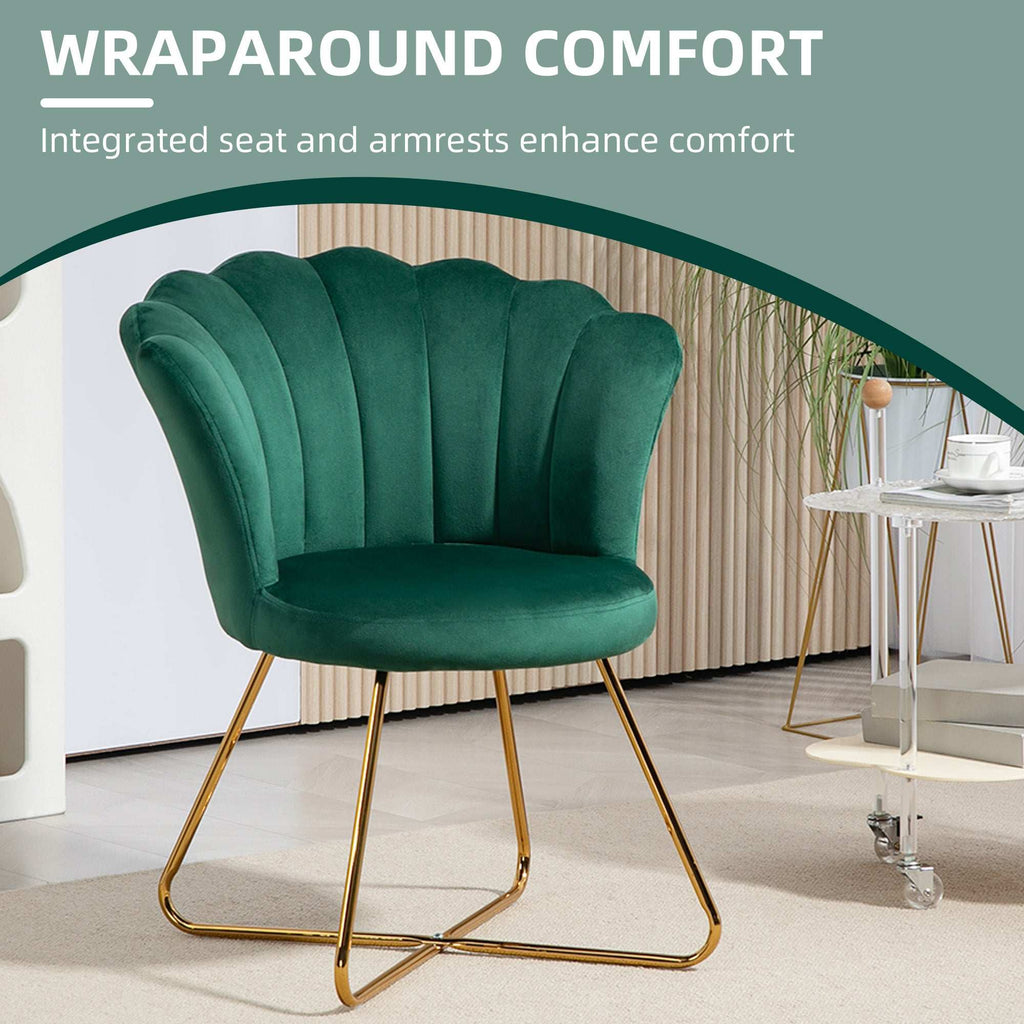 HOMCOM Accent Chair, Velvet Armchair with Lotus Backrest, Steel Legs, Green HOMCOM