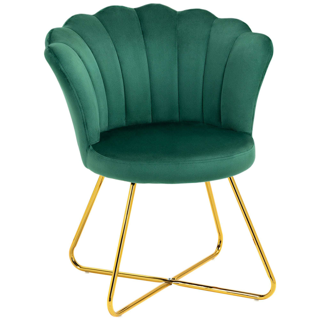 HOMCOM Accent Chair, Velvet Armchair with Lotus Backrest, Steel Legs, Green HOMCOM