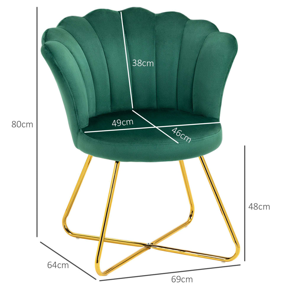 HOMCOM Accent Chair, Velvet Armchair with Lotus Backrest, Steel Legs, Green HOMCOM