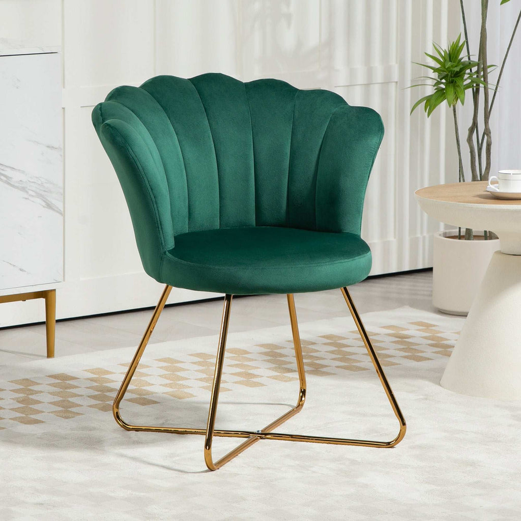 HOMCOM Accent Chair, Velvet Armchair with Lotus Backrest, Steel Legs, Green HOMCOM