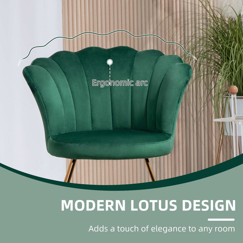 HOMCOM Accent Chair, Velvet Armchair with Lotus Backrest, Steel Legs, Green HOMCOM