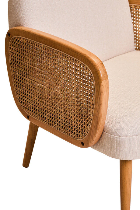 Orsina Fabric and Cane Chair with Natural Wood Finish and Elegant Design for Stylish Interiors