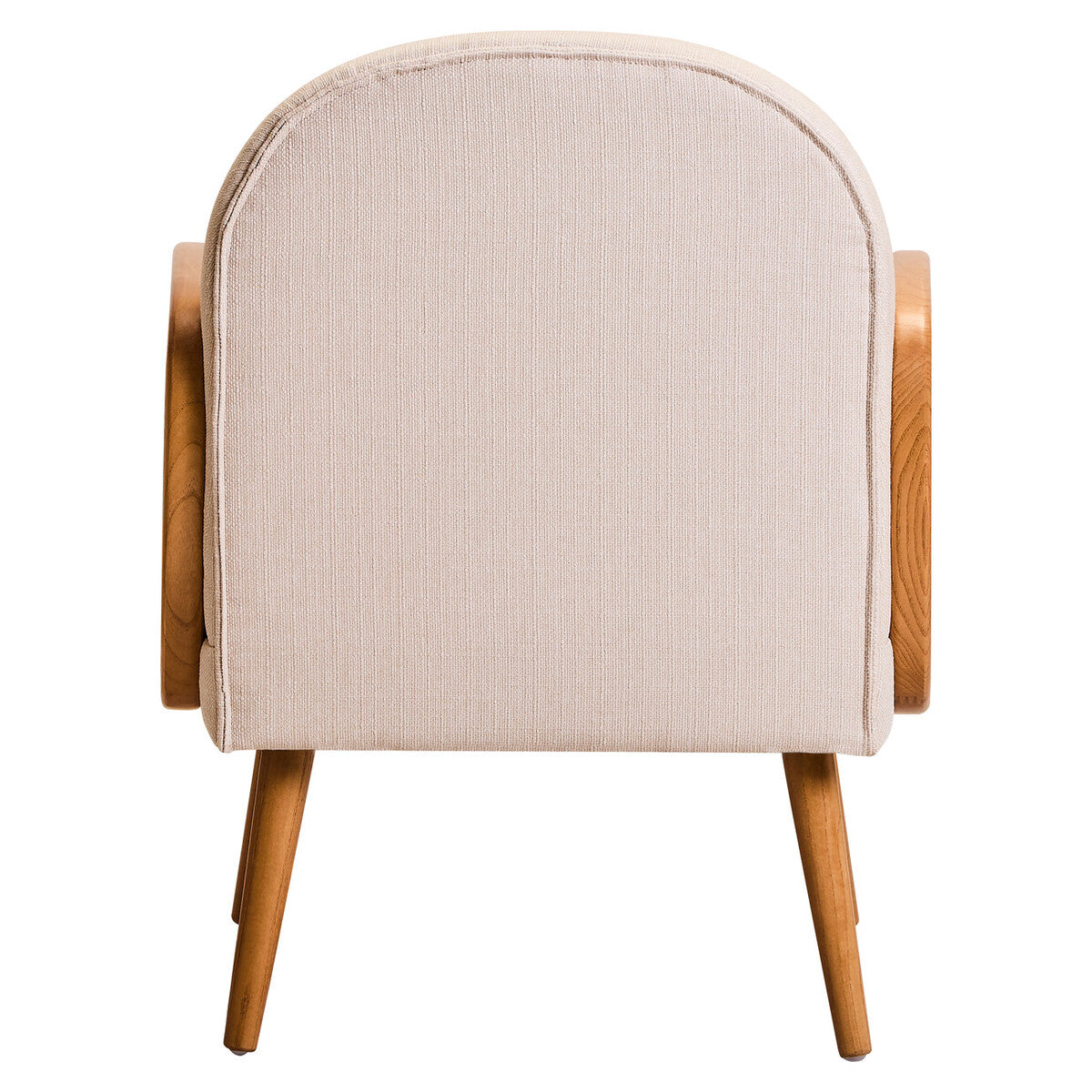 Back view of Orsina Fabric and Cane Chair with stylish wooden legs and soft fabric upholstery
