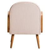 Back view of Orsina Fabric and Cane Chair with stylish wooden legs and soft fabric upholstery