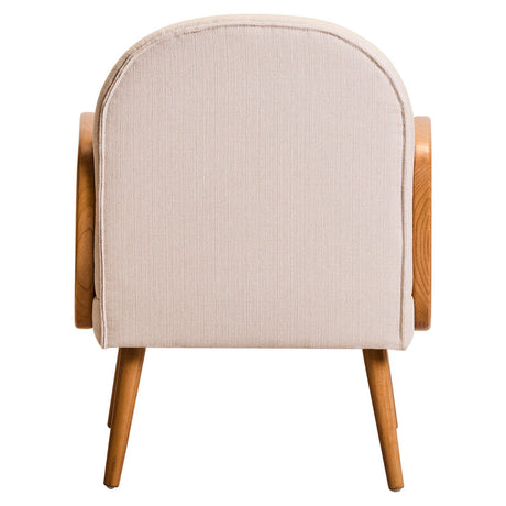 Back view of Orsina Fabric and Cane Chair with stylish wooden legs and soft fabric upholstery