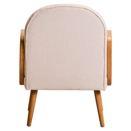 Back view of Orsina Fabric and Cane Chair with stylish wooden legs and soft fabric upholstery