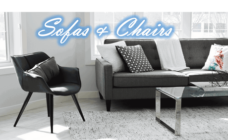 Orsina Fabric and Cane Chair in modern living space next to a grey sofa
