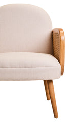 Orsina Fabric and Cane Chair with Soft Upholstery and Wooden Legs for Stylish Interiors