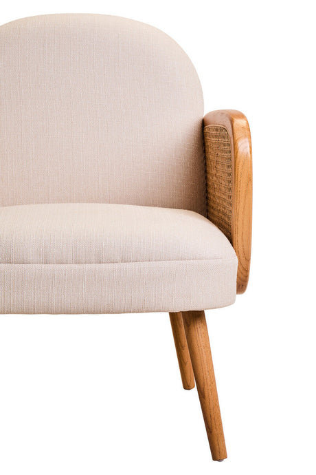 Orsina Fabric and Cane Chair with Soft Upholstery and Wooden Legs for Stylish Interiors