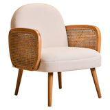Orsina Fabric and Cane Chair with a modern design featuring wooden arms and a comfortable seat