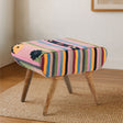 Orsina Fabric Footstool with Colourful Striped Design and Wooden Legs for Stylish Home Decor