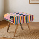 Orsina Fabric Footstool with Colourful Striped Design and Wooden Legs for Stylish Home Decor