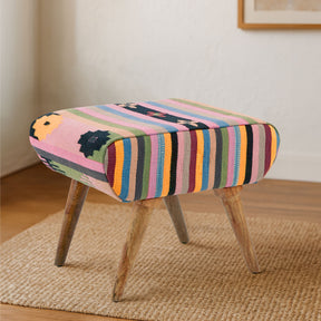 Orsina Fabric Footstool with Colourful Striped Design and Wooden Legs for Stylish Home Decor