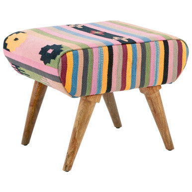 Colourful Orsina Fabric Footstool with striped pattern and wooden legs for stylish seating