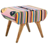 Colourful Orsina Fabric Footstool with striped pattern and wooden legs for stylish seating