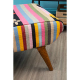 Orsina Fabric Footstool with Colourful Striped Design and Wooden Legs for Stylish Living Room Decor