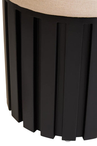 Perdoba Ridge Base Mango Wood Black Finish Texture Fabric Stool Orsina