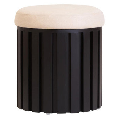 Perdoba Ridge Base Mango Wood Black Finish Texture Fabric Stool Orsina