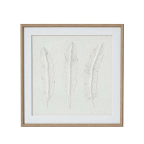 Solli White Feathers Art Mounted In Beaded Frame BROWN WOOD Shades 4 Seasons