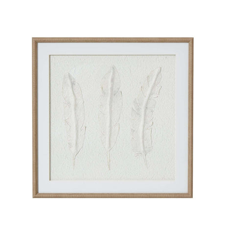 Solli White Feathers Art Mounted In Beaded Frame BROWN WOOD Shades 4 Seasons