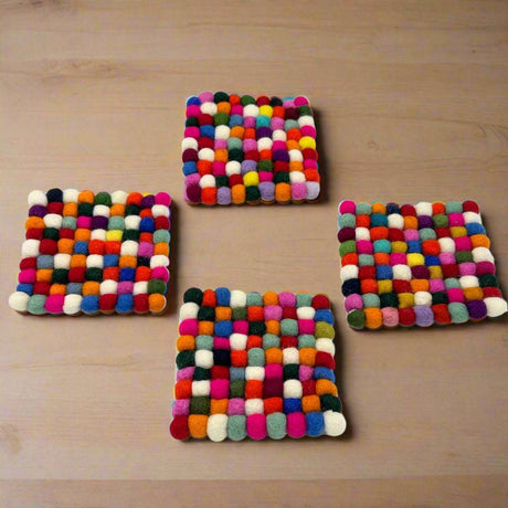 Shades 4 Seasons Felt Ball Square Coasters - Colorful Set Shades 4 Seasons