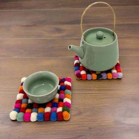 Shades 4 Seasons Felt Ball Square Coasters - Colorful Set Shades 4 Seasons