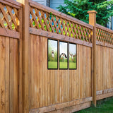 SunCatcher-UK Garden Mirror Set featuring three decorative mirrors against a wooden fence