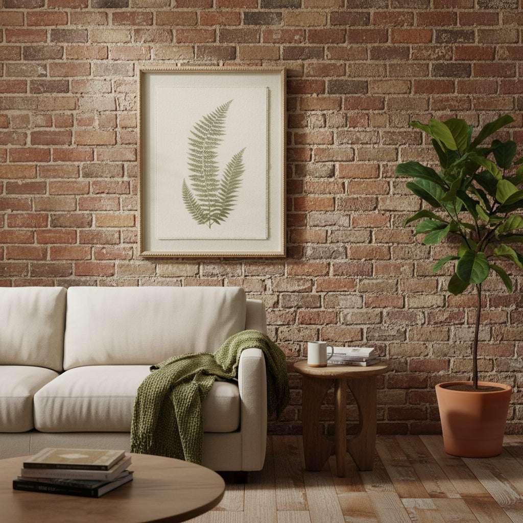 Fern Art On Texture-Torn Paper With Beaded Frame WHITE GLASS Shades 4 Seasons