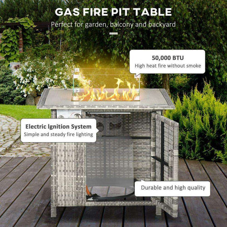 Outsunny Gas Fire Pit Table - Rain Cover, Windscreen & Lava Stone Outsunny
