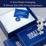 SHEET STORY Fitted Sheet in eco-friendly packaging promoting zero plastic for a sustainable gift experience