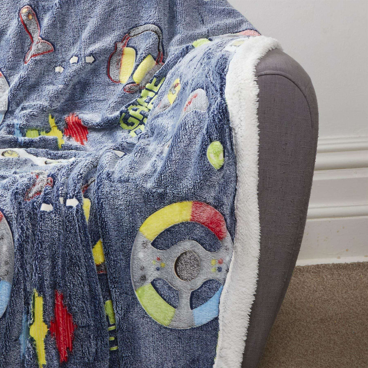 OLIVIA ROCCO Fleece Duvet Set with Colourful Game Controller Design for Kids' Bedrooms