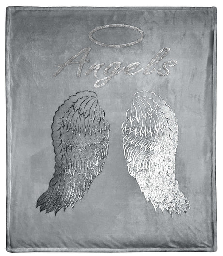 OLIVIA ROCCO Fleece Duvet Set in Grey with Angel Wing Design for a Stylish Bedroom
