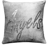 OLIVIA ROCCO Fleece Duvet Set featuring a plush silver pillow with the word Angels in sequins