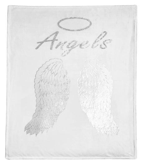 OLIVIA ROCCO Fleece Duvet Set featuring angel wings and halo design in soft white fabric