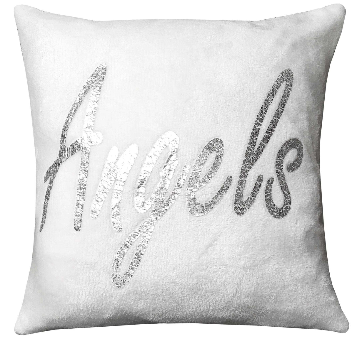 OLIVIA ROCCO Fleece Duvet Set featuring a soft white fabric with a silver 'Angels' design