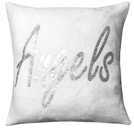 OLIVIA ROCCO Fleece Duvet Set featuring a soft white fabric with a silver 'Angels' design