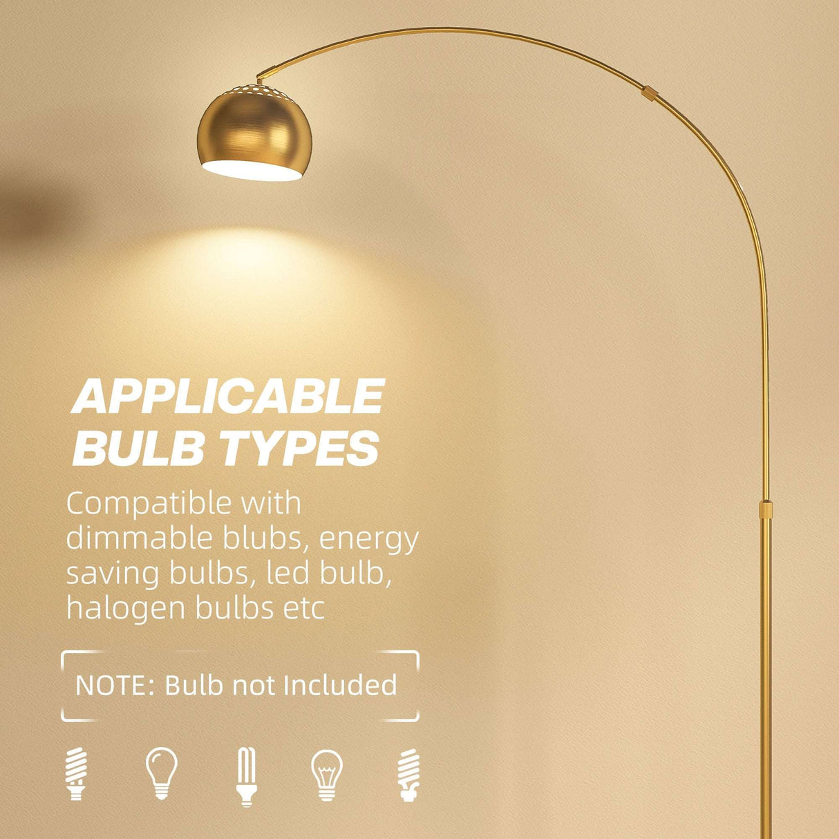 Elegant Wise Galleria Floor Lamp with curved design, compatible with various bulb types for versatile lighting
