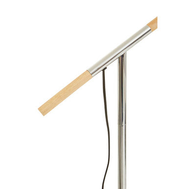 Sleek Orsina Floor Lamp with a modern design featuring a wooden arm and shiny chrome base