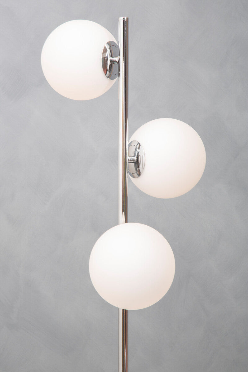 Orsina Modern Floor Lamp with Three White Glass Globes on a Sleek Metal Stand