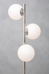 Orsina Modern Floor Lamp with Three White Glass Globes on a Sleek Metal Stand