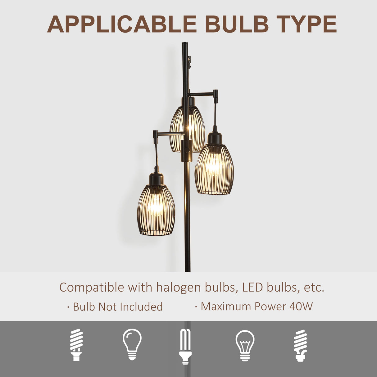 Wise Galleria Floor Lamp with three decorative shades, compatible with halogen and LED bulbs