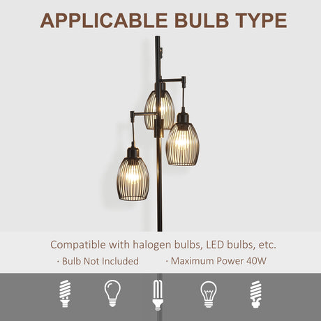 Wise Galleria Floor Lamp with three decorative shades, compatible with halogen and LED bulbs