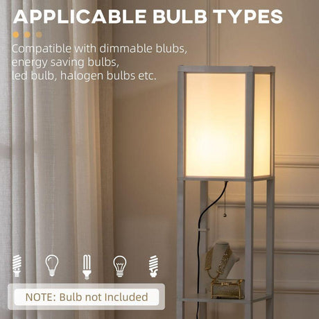 HOMCOM Shelf Floor Lamp with Dual Light, for Living Room, Bedroom, White HOMCOM