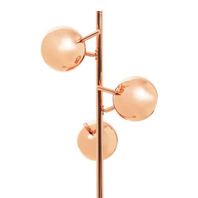 Orsina Floor Lamp with three spherical glass shades in a modern rose gold finish
