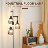 Industrial floor lamp with three bulb designs, providing a warm glow for home decoration