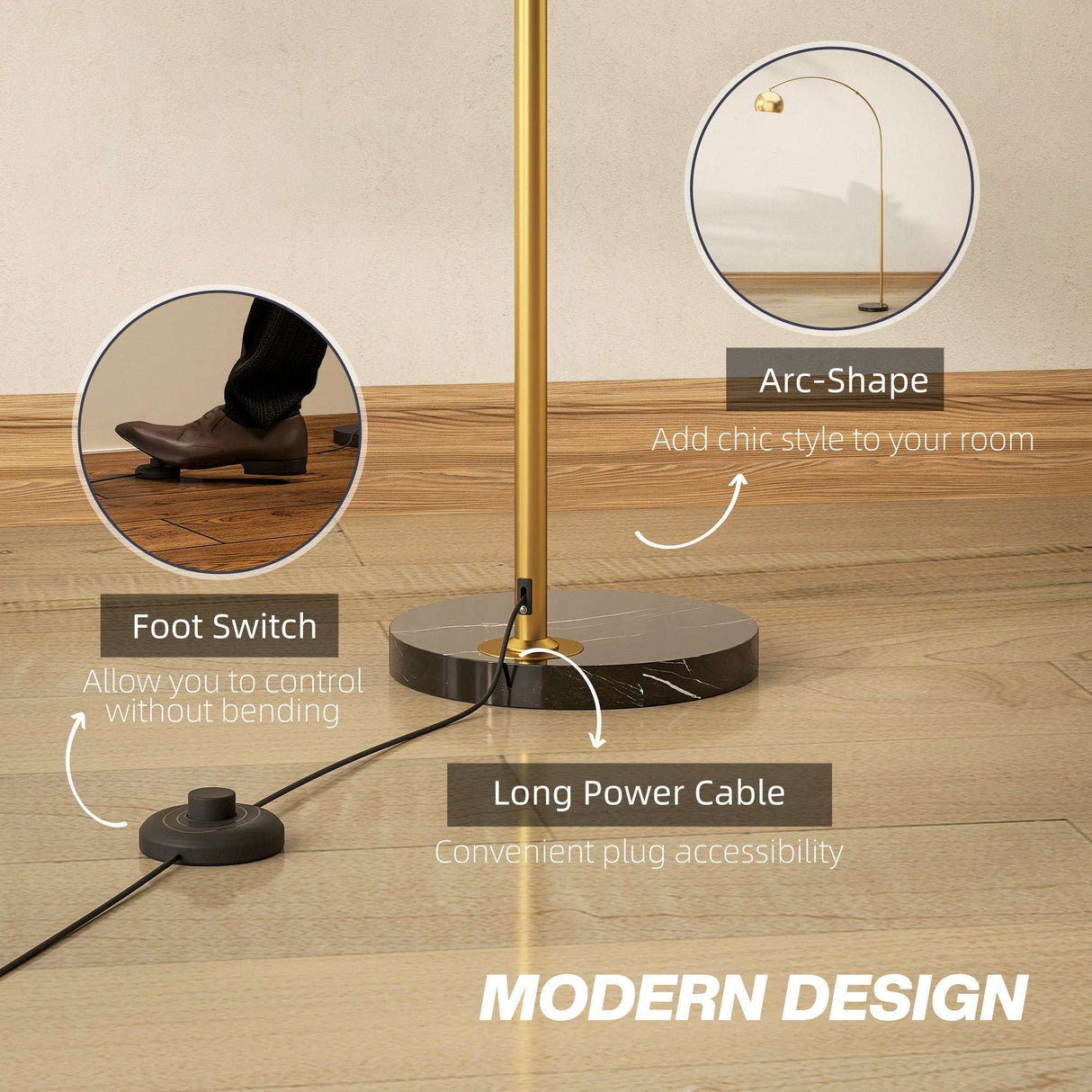 Modern Floor Lamp with Arc Shape and Foot Switch for Easy Control and Stylish Home Decor