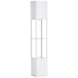 Stylish white floor lamp with bookshelf shelves for modern living spaces
