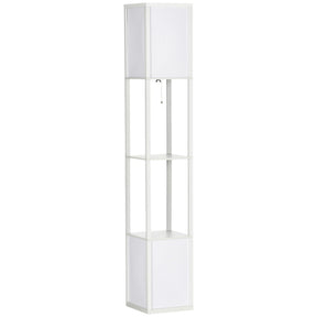 Stylish white floor lamp with bookshelf shelves for modern living spaces